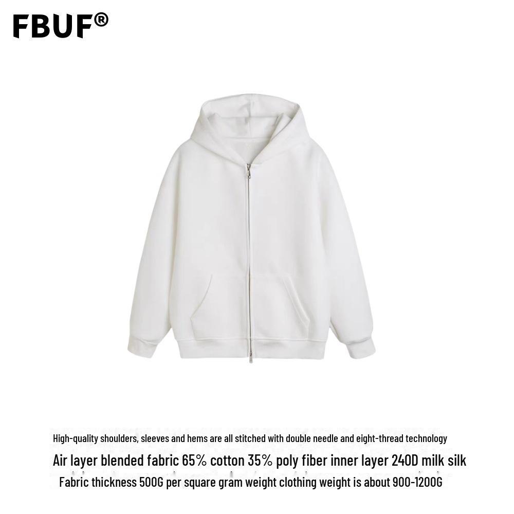 Heavyweight 500g Oversized Men's Retro Hooded Jacket with Double Zippers, Anti-Wrinkle Design