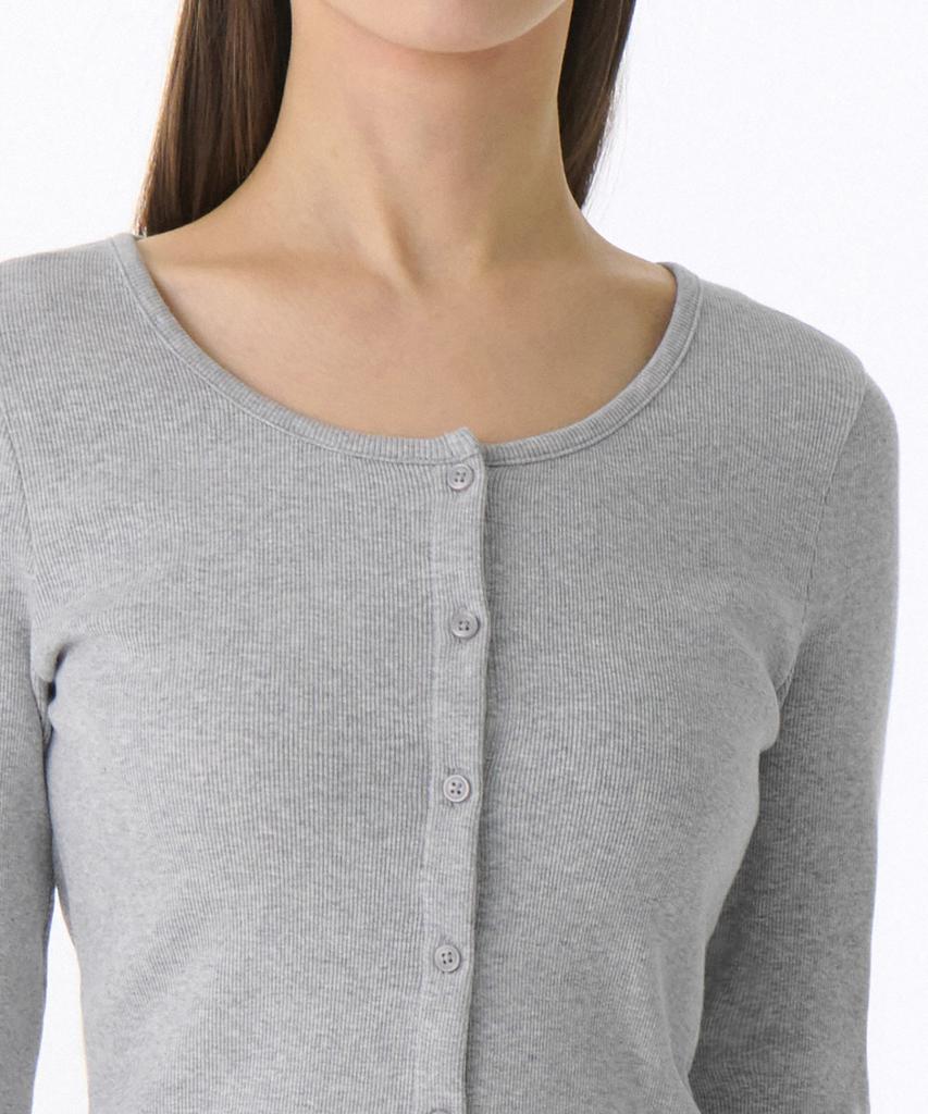 Musinsa Standard Woman Women'S Ribbed Slim Scoop Neck Jersey Cardigan [Melange Grey]