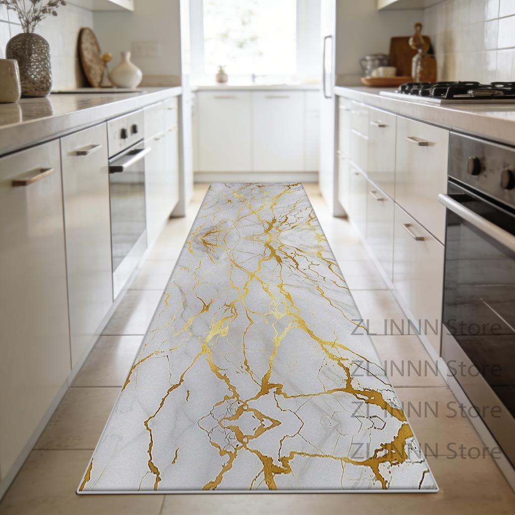 Luxury Marble Style Kitchen Long Carpet Decoration Home Living Room Sofa Area Runner Mat Bedroom Bedside Non-slip Plush Carpet