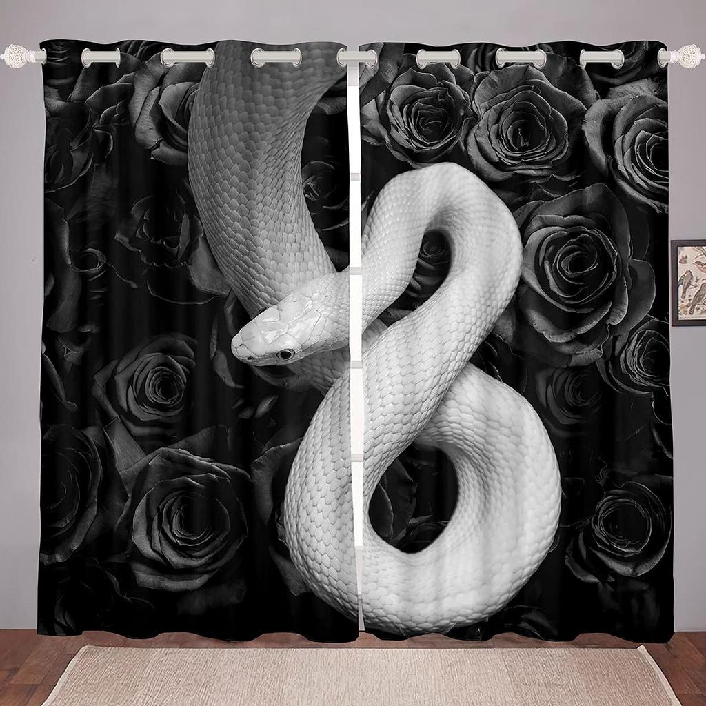 Snake Pattern Curtain Reptile Blackout Window Drapes Palm Leaf Wild Animal Stylish Curtains for Kids Boys Teens Man 2 Panels