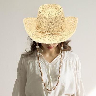 Hand-woven Western Cowboy Straw Hats Summer Outdoor Men Women Wide Brim Breathable Beach Jazz Cap Sun Protection Hat