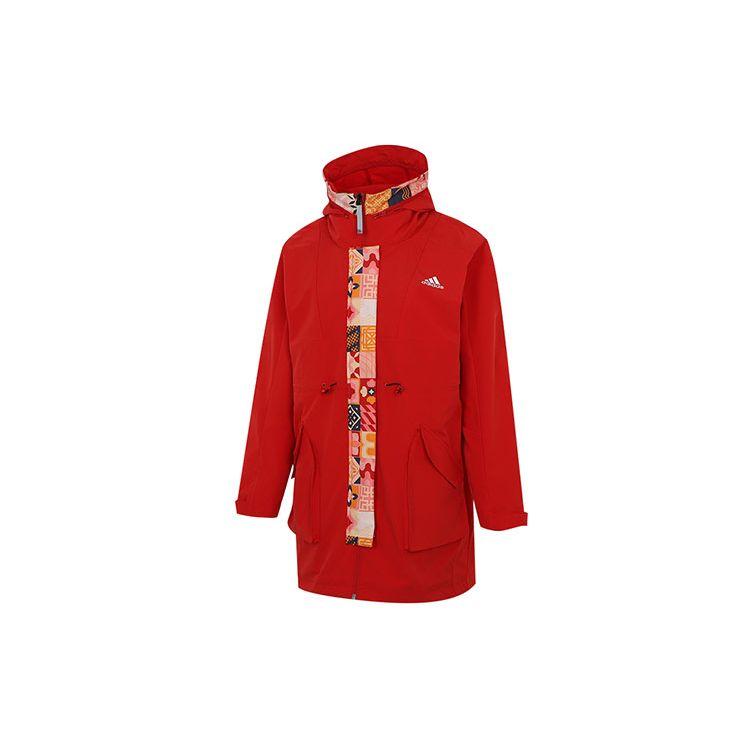 Adidas CNY Long Jacket Women Regular Fit Fleece Lined Mid Length Woven Hooded Lifestyle Jacket Red HI3263 S