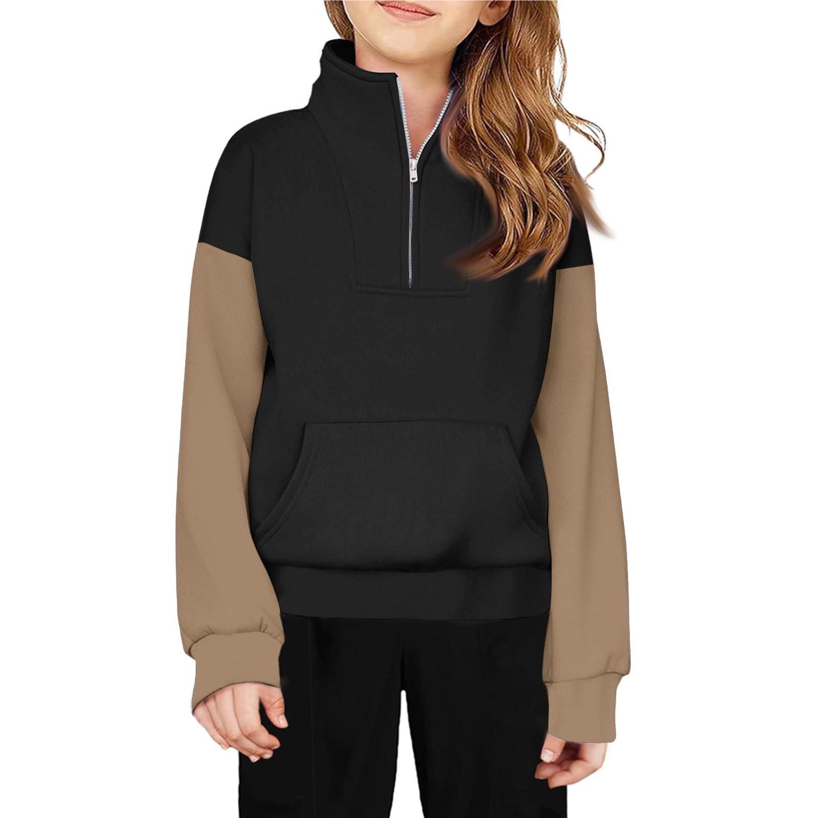 

Світшот з напівзастібкою для дівчаток Пуловер на блискавці Світшоти Осінній одяг 120 чорний