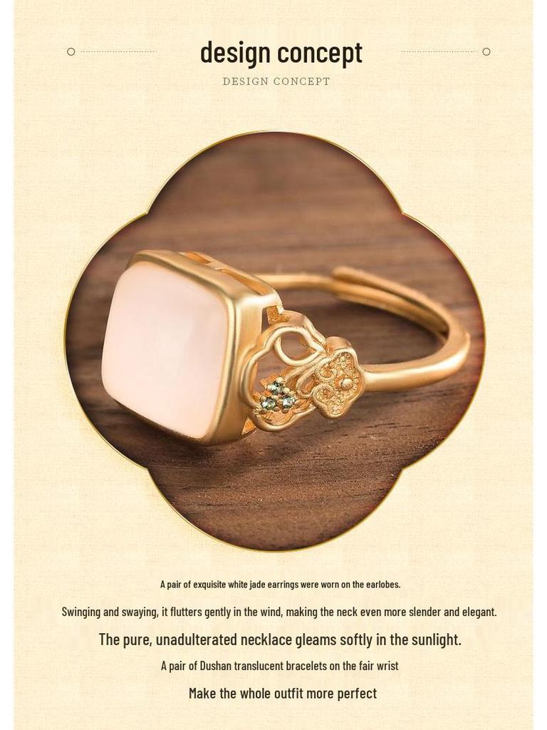 Eleganter chinesischer Hofstil vergoldeter Kupferring mit eingelegtem weißen Jade