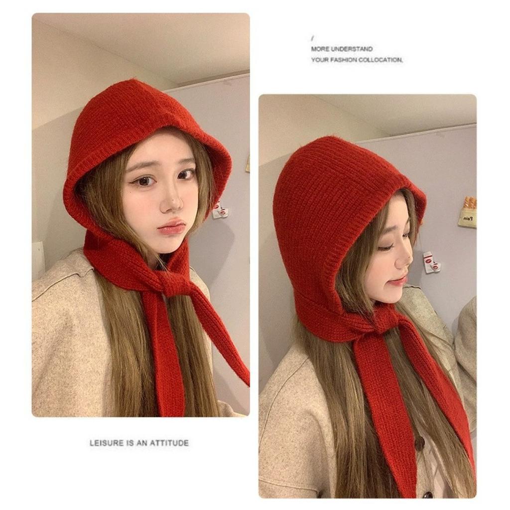 Knitted Little Red Riding Hood Warm Thickened Hat, One Piece Cold Resistant Knitted Hat, Women's Balaklaf Hat