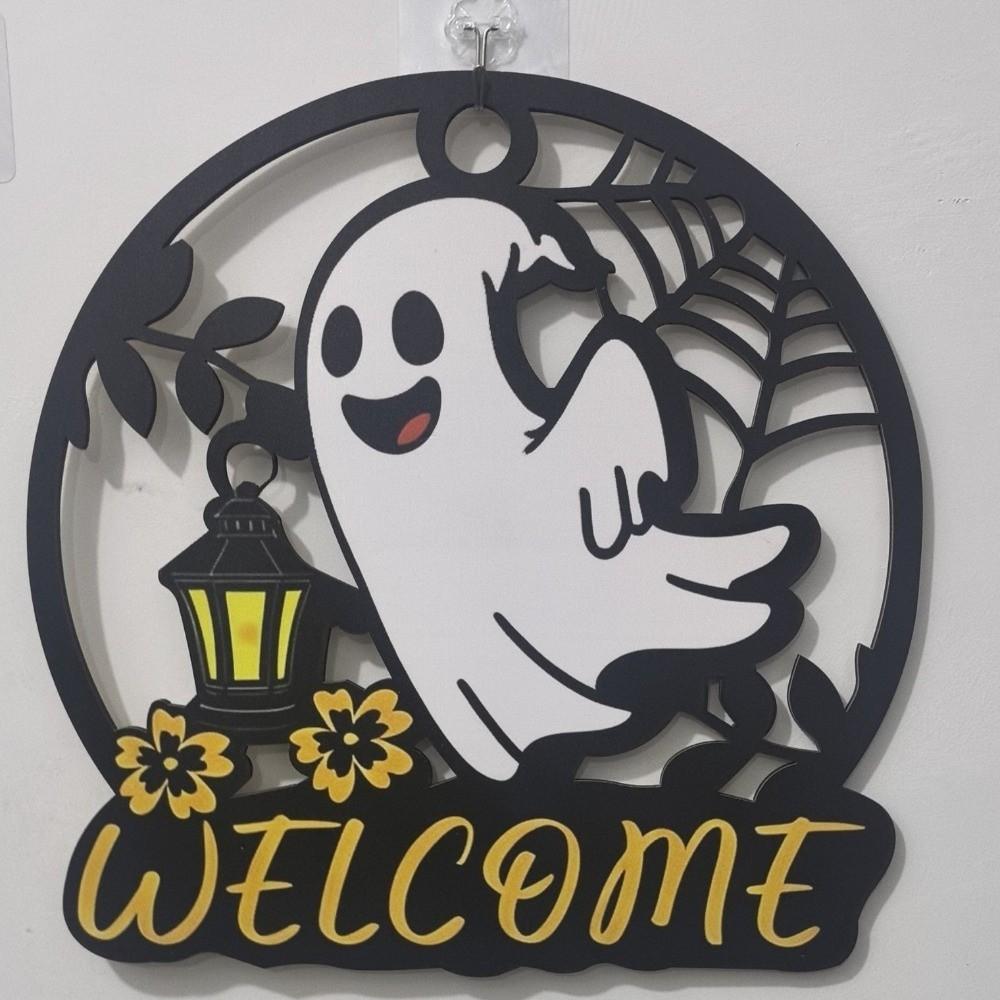 Round Halloween Ghost Door Hanger Cartoon Ghost Hanging Plaque Living Room