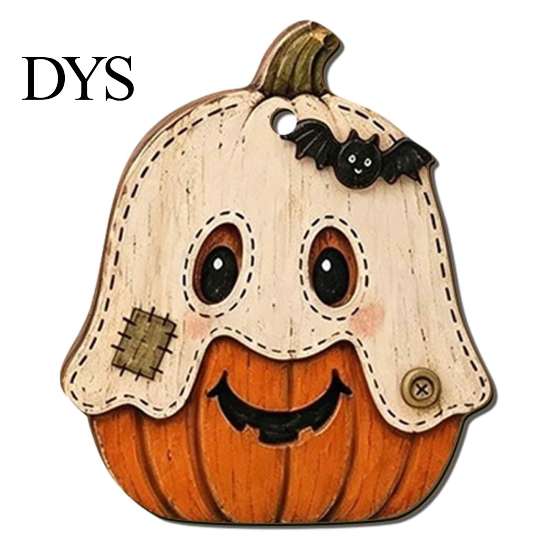Cartoon Wooden Wall Decorations Vintage Halloween Hanging Ornaments, Rustic Pumpkin Owl Ghost Farmhouse Ornaments Tree Decoration with Rope for Window