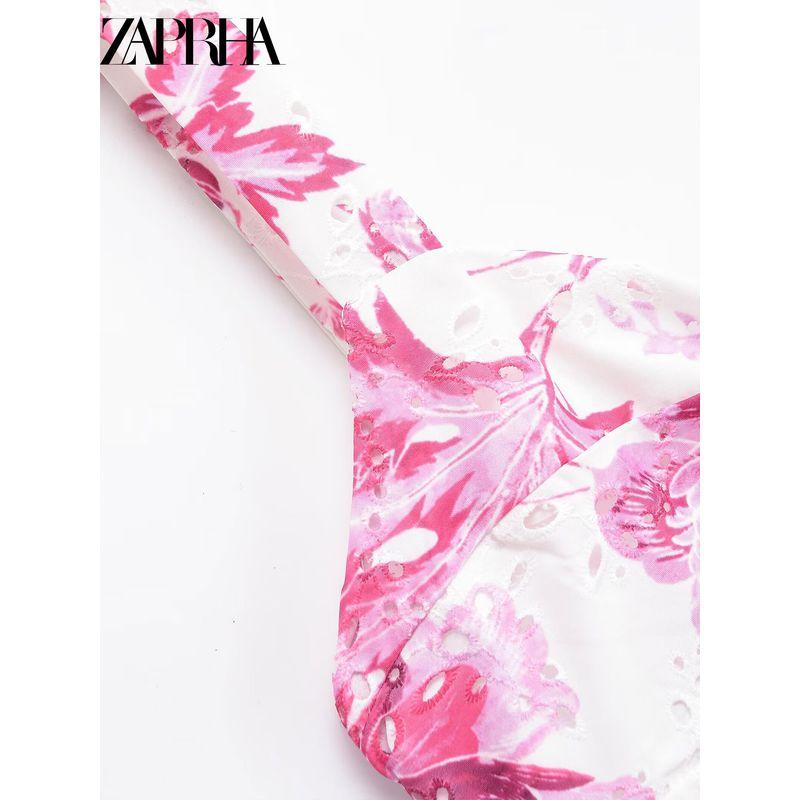 Zaprha 2025 New Hollow Embroidery Print V-neck Sling Dress Long Waist Hugging Slimming 2157053