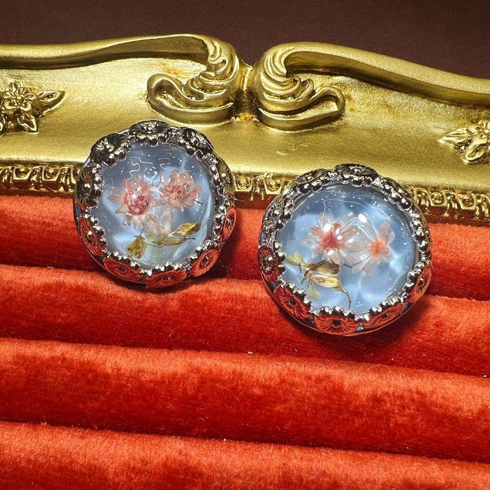 18K Amber Dried Flower Elegant French S925 Earrings - Exquisite Versatile Hot Style