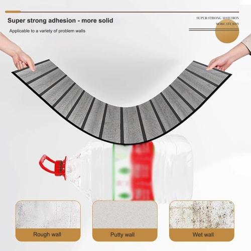 Wood Slat Wallpaper, Peel and Stick Wallpaper, Wood Texture Wall Panels, Grating Stripe Contact Paper, for Living Room (L9.84xW1.97ft)