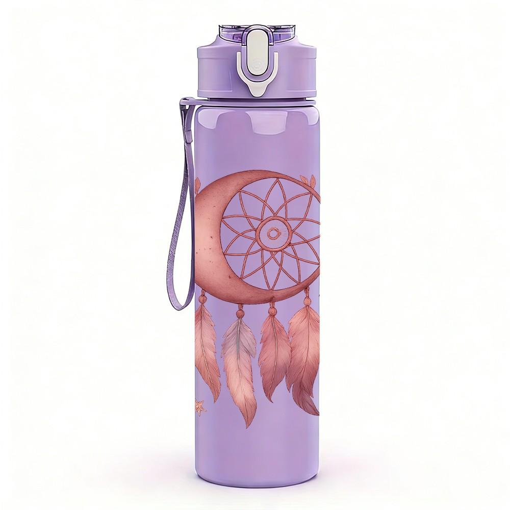 1PC Boho Feather Dreamcatcher 750ml Color Plastic Sports Water Bottle Leakproof Flip Straw Lid Suitable for Sports Office Home Use