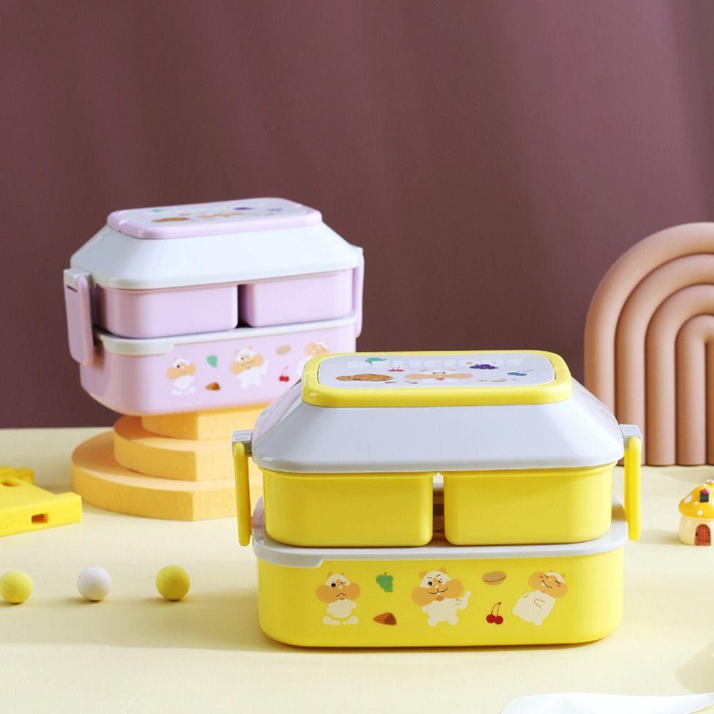 Plastic Food Storage Box Double Layered Food Containers Cute Portable Lunch Box  Office