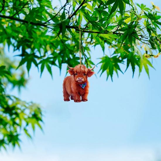 Highland Cow Car Hanging Ornament Acrylic Scottish Highland Cow Car Mirror Hanging Accessories Farm Animal Lover Gift,3.54in