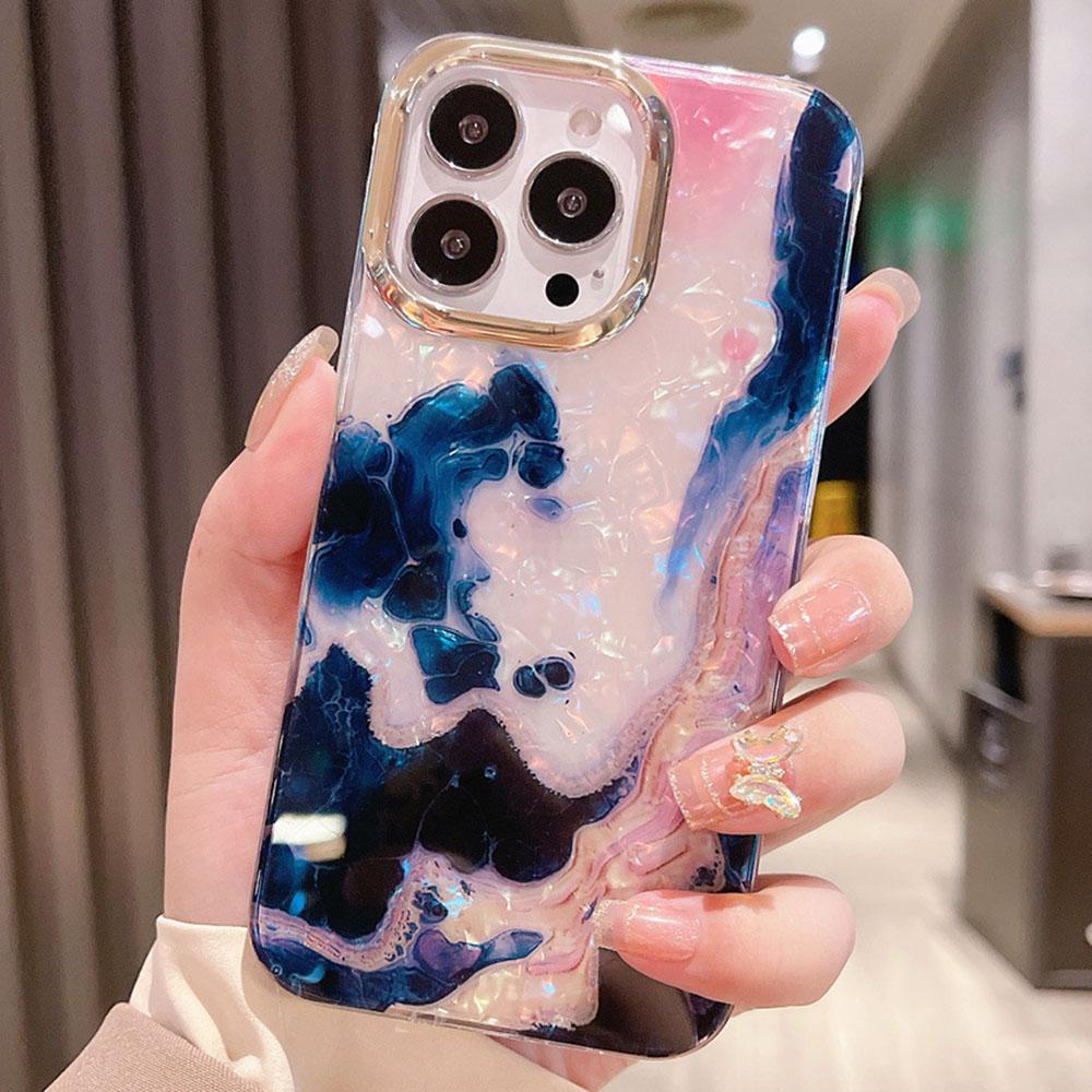 

For iPhone 15 Pro Case IMD Marble Shell Pattern TPU+PC Phone Cover Style 4