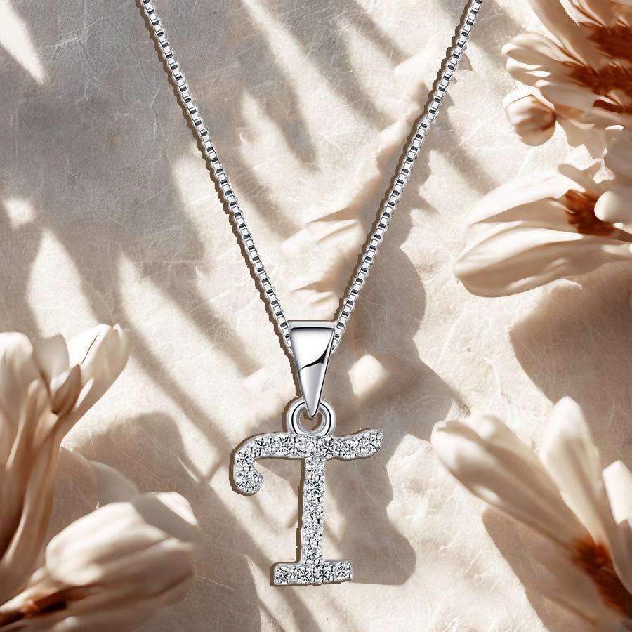 Bezauberndes Alphabet Elegantes Anhänger Anfangsbuchstabe T Schlichte Exquisite Liebesherz Halskette Mode DIY