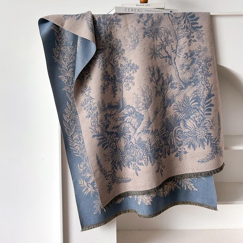 Retro Plants Mori Landscape Scarf Shawl High Sense Women's Imitation Cashmere Warm Scarf Women