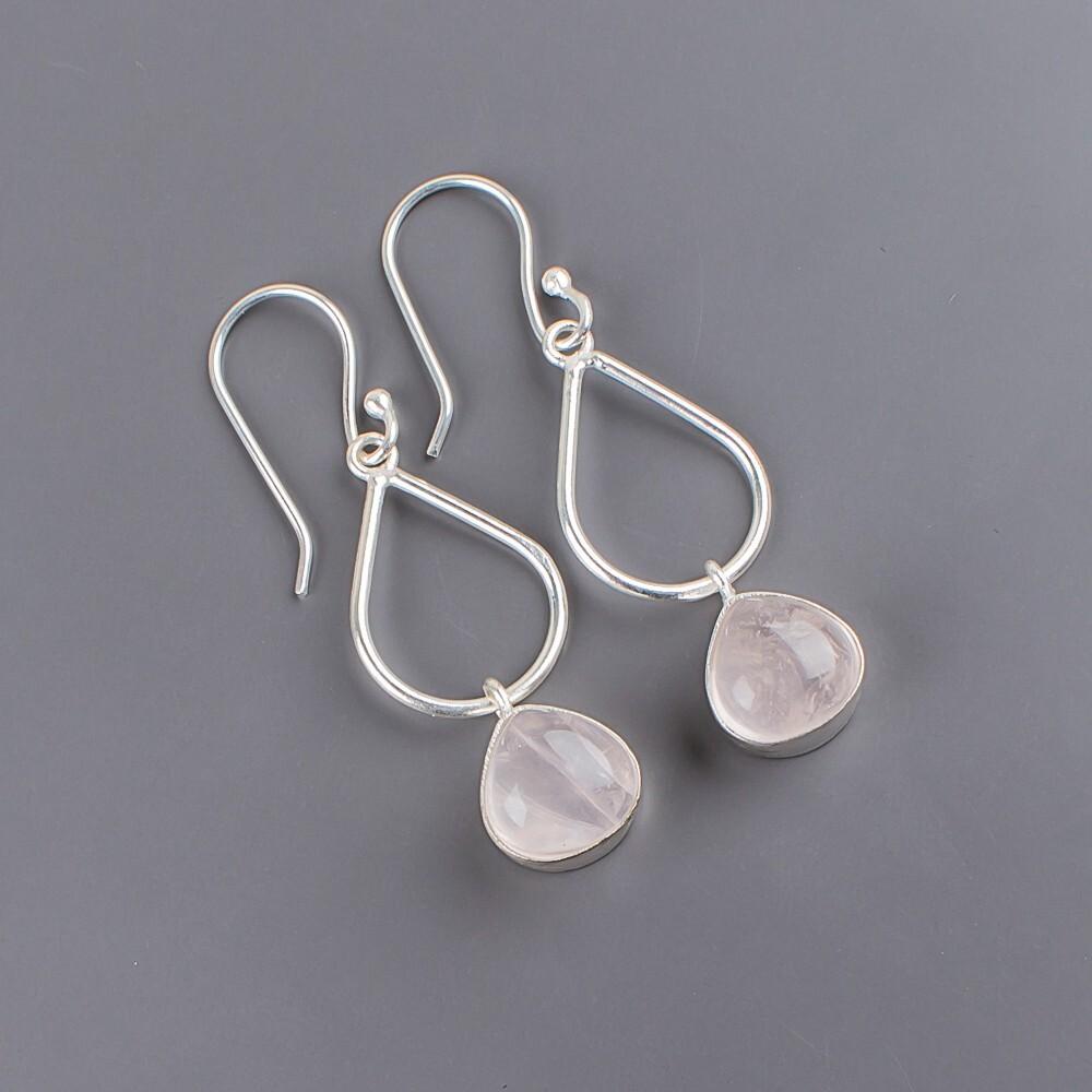 Rose Quartz Gemstone 925 Sterling Silver Jewelry Handmade Earrings1.90" For Gift EE-19-27
