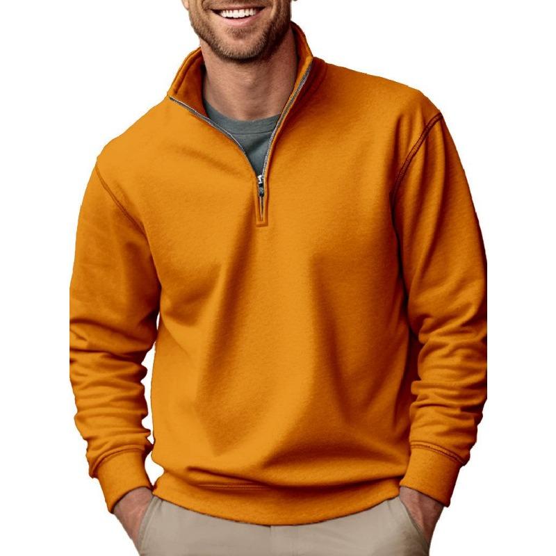 Autumn New Casual Fashion Men's Sweater Solid Color Versatile Stand-up Collar Zipper Top