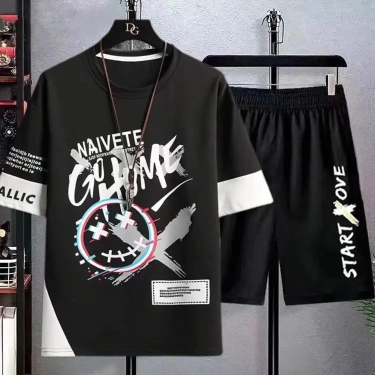 Korean Graffiti Short-Sleeve Suit: Trendy Spring/Autumn Streetwear