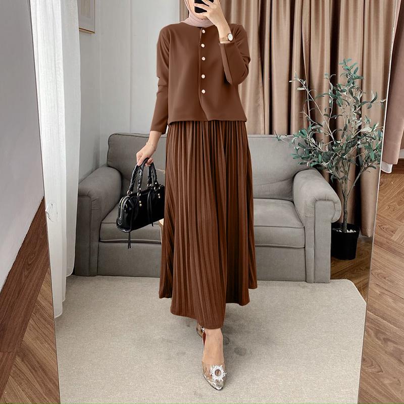 

ZANZEA Женская блузка с длинным рукавом и юбки Повседневный комплект из двух частей 5XL коричневый