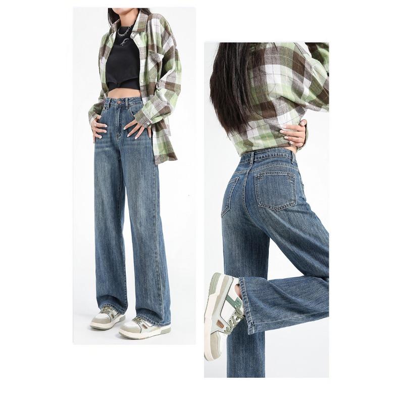 Damen Frühling Neue Retro Einfache Alles Hohe Taille Schlanke Schmale Version von Weitem Bein Langes Bein Gerade Jeanshose
