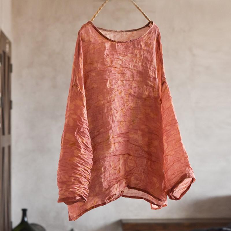 

Johnature Женские футболки с винтажным принтом и цветочным принтом, высококачественные летние свободные мягкие женские футболки с длинным рукавом и круглым вырезом One Size оранжевый