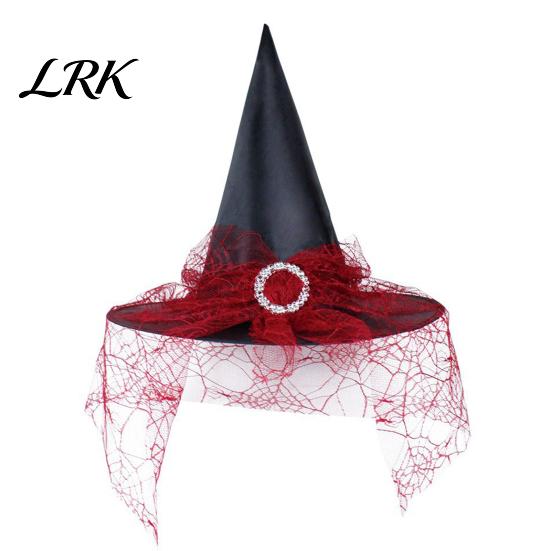 Cosplay Witch Hat Halloween Wizard Hat, Adult Kids Cone with Spider Vintage Web Star Decor, Gothic Party Costume Prop, Trick or Treat Accessory Velvet 10