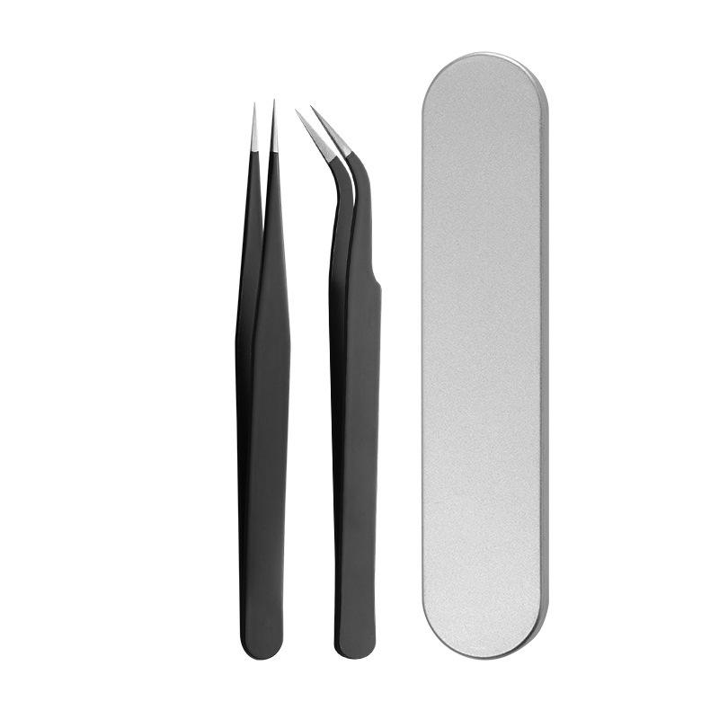 Golden Feather Stainless Steel Eyelash Tweezers Set for Beauty and Makeup