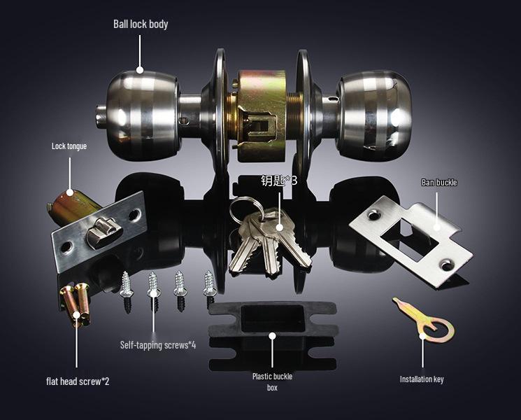 Uniwersalny sferyczny zamek wewnętrzny ze stali nierdzewnej - Okrągły cylinder do sypialni i łazienek.