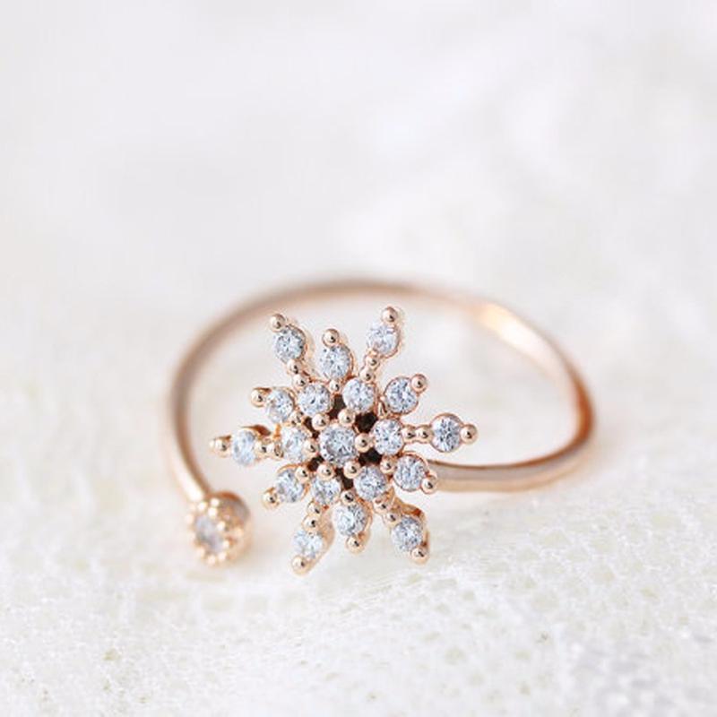 Bague flocon de neige en cristal réglable, anneaux ouverts Elsa, bijoux tendance pour femmes, cadeau de mariage ou de Noël