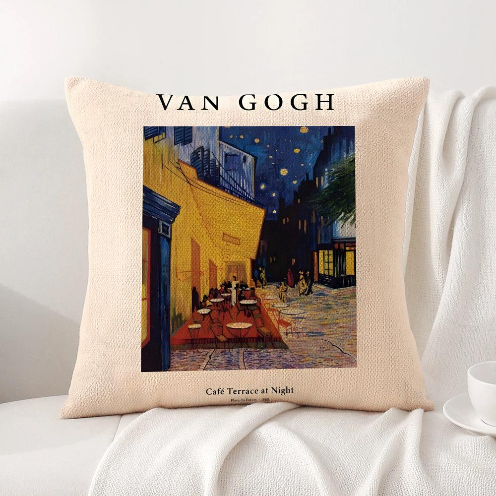 Van GGogh Art Cushion Cover Natural Linen Organic Fabric DoubleSided Printing Sofa Home Decor Breathable Bed Pillow
