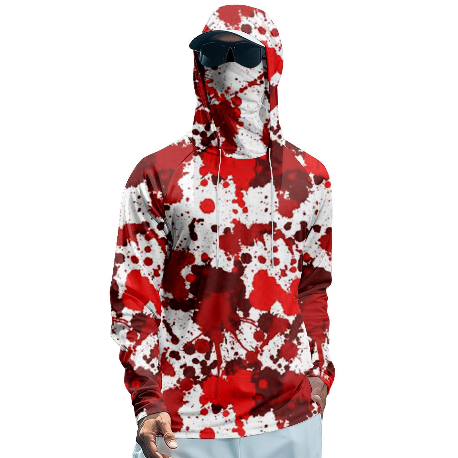 

Мужская худи реглан для рыбалки с принтами на Хэллоуин - UPF 50+ УФ защита, длинный рукав, солнцезащитная рубашка с сетчатым козырьком XL красный