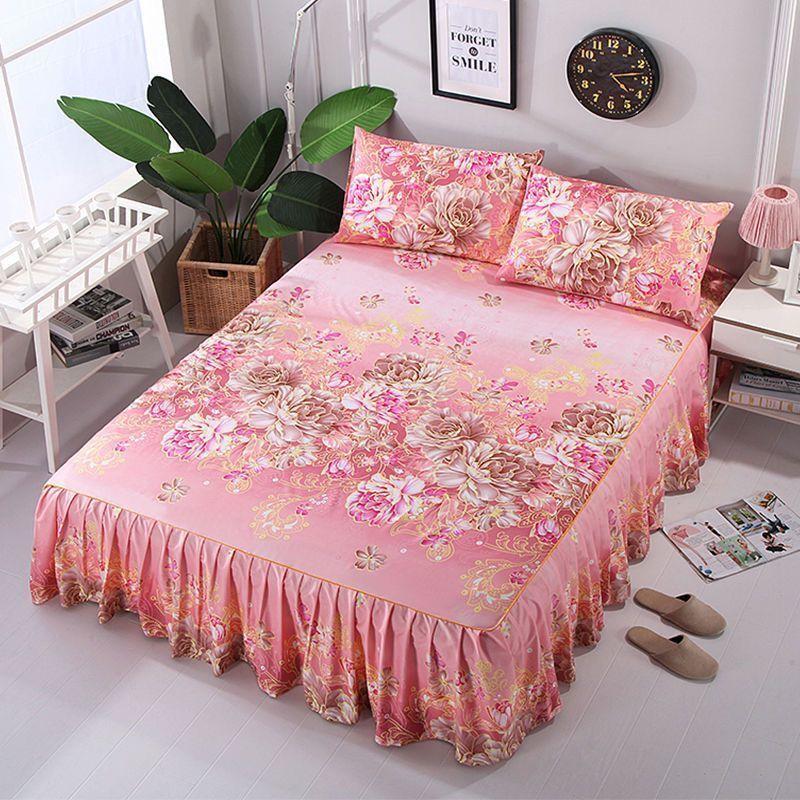 3Pcs Bed Sheet Pillowcase Lace Skirts Bedding Set Bedspread Elastic Fitted Mattress Cover Bedsheet Couple Quilt Single