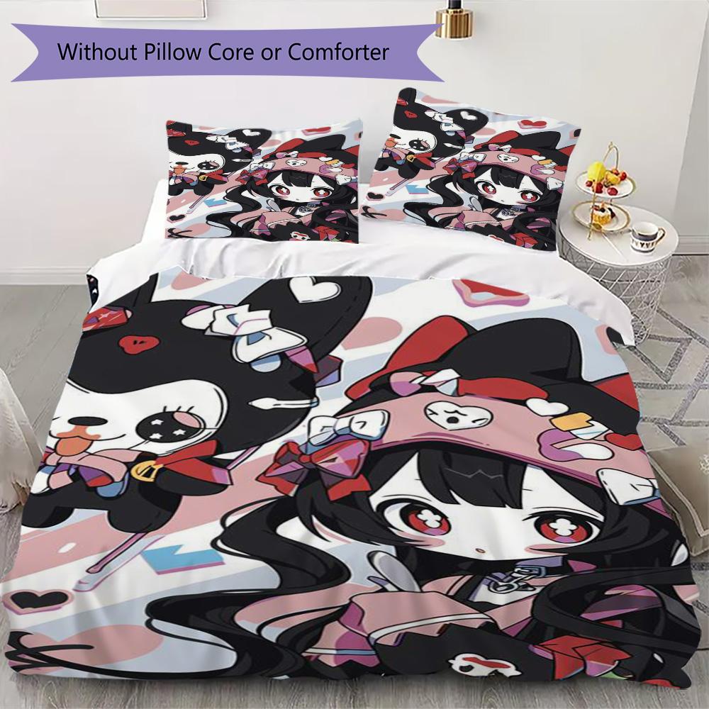 Cute Anime-style Cartoon Print Pattern Bedding,Quilt Set Quilt Cover Pillowcase Home Birthday Gift (1*duvet cover+2*pillowcase,without core)ZSJT091727