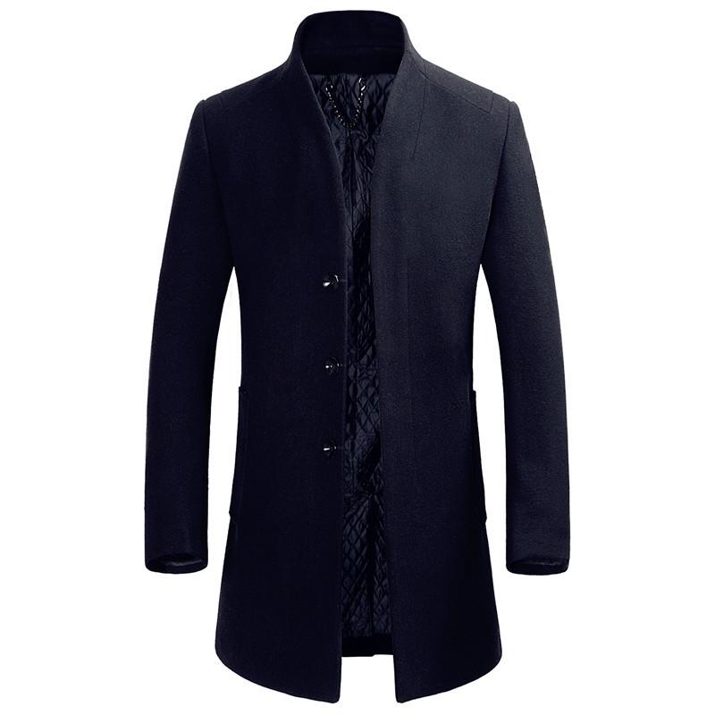 Men's Mid-Length Stand-up Collar Wool Blend Overcoat - Non-Iron Fashion Outerwear for Autumn/Winter 2020