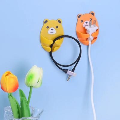 Cartoon Punch-free Wall Storage Hook Self-adhesive Multi-Purpose Power Plug Holder Cable Organizer Bathroom