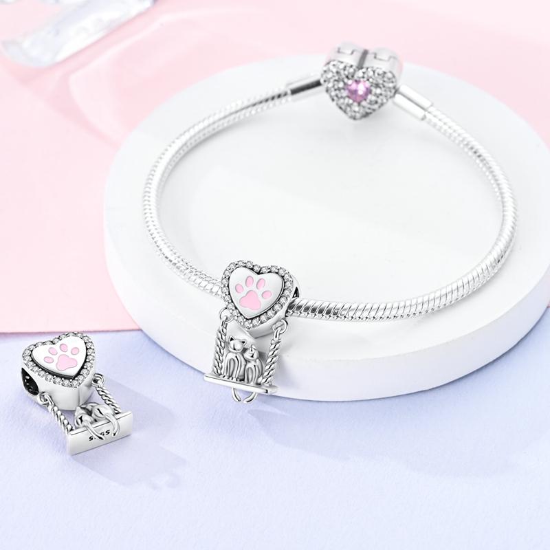 Pink Series S925 Sterling Silver Perfume Cube Carousel Cat Charms Fit Original  Bracelet For Women Jewelry Making Gift