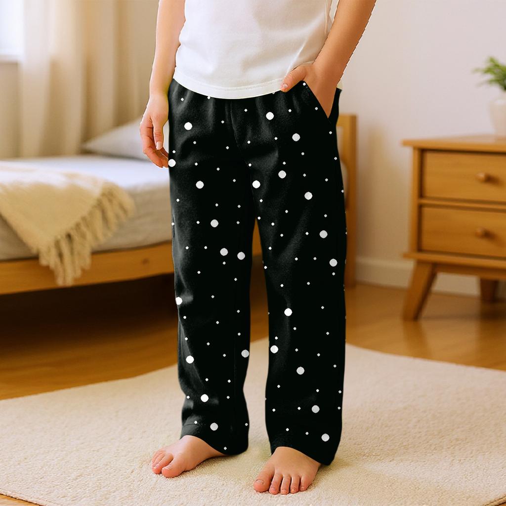 Fashionable Children's Versatile Polka Dot Stripe Print Pocket Casual Pants