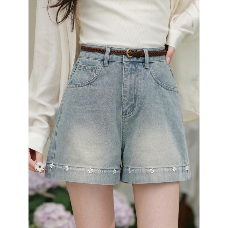 Luxiangnan Women s Casual Slim-Fit Denim Shorts L