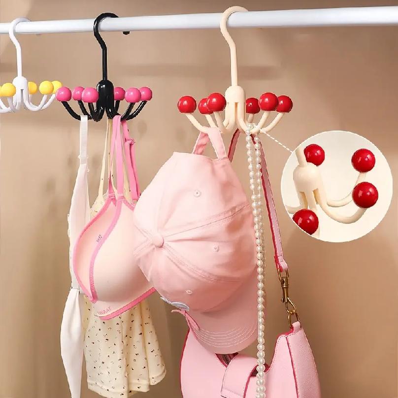 Multifunctional Home Clothes Hanger Portable Dopamine 360°Rotating Hook With 6 Balls Space Saving Scarf Tie Display Rack