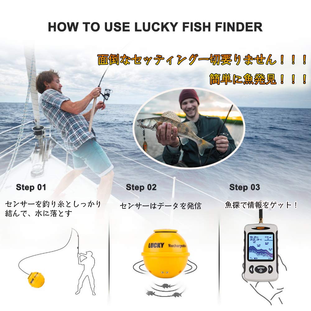 LUCKYLAKER Wireless Fish with for Land Boat Rock Deep Sea and Night Fishing Finder, Throwable, Fish-Attracting Light, Fishing, Fishing, Fishing,