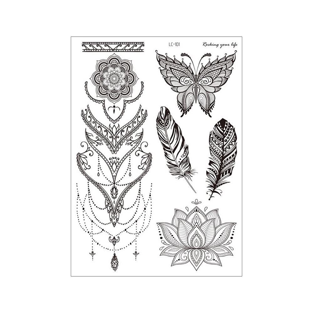 Mandala Flower Temporary Tattoo Sticker - Retro Hand & Collarbone Design