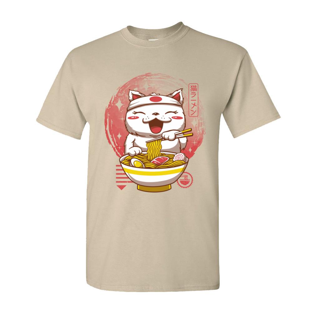 Neko Ramen Tops  Tees Adult Kawaii Cartoon Tshirt Men Graphic Cat Noodle Lover 100 Cotton Short Sleeve T Shirt
