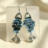 Blue Sense Fish-Shaped Earrings Creative Multi-Layer Shell Scaly Tassel Drop Earrings Niche Summer Beach Vacation Jewelry