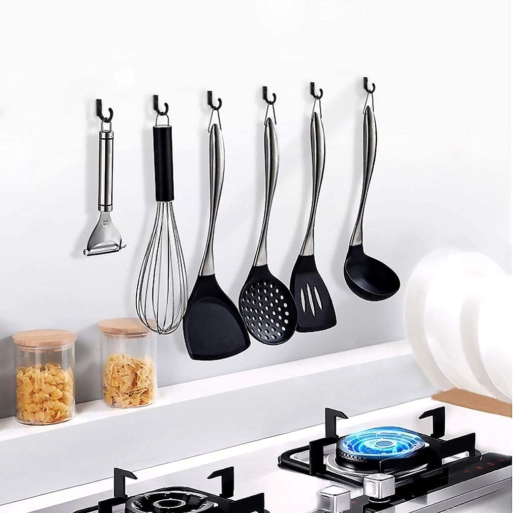 58 Pieces Key Hooks, Black Small Hooks for Hanging Hat, Jewelry, Steel Metal Hook, Kitchen Little Towel Hook with Black Screws for Farmhouse Retro