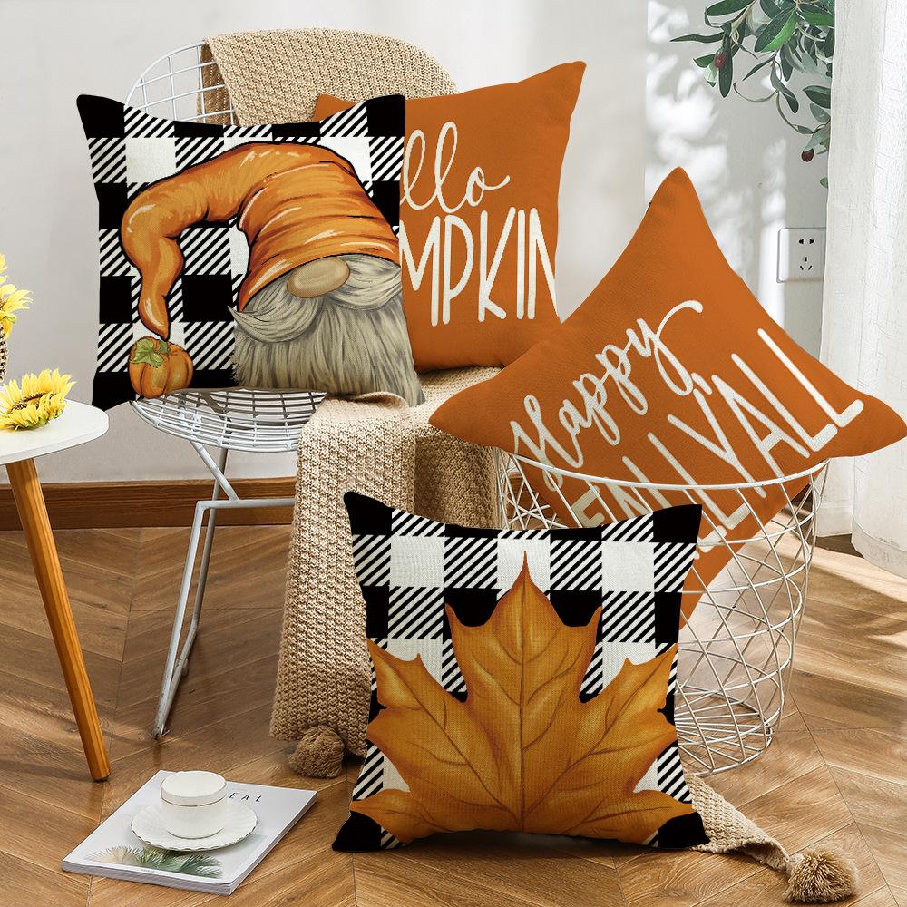 Pillow New Pumpkin Maple Leaf Gnome Autumn Cushion Cushion Thanksgiving Pillow Nordic Linen Pillow Cover