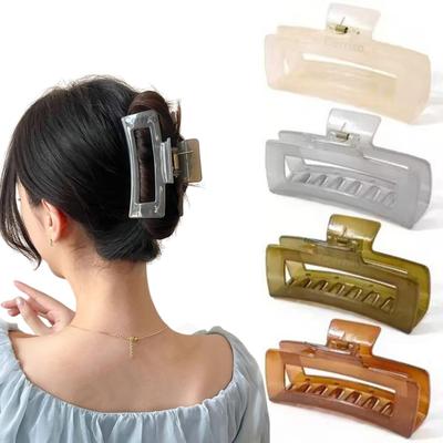 Cerrito 4 Pcs Big Hair Claw Clips, Large Rectangle Clutchers for Hair, Strong Hold Nonslip Jelly Clip Hair Accessories for Women & Girls with Thick