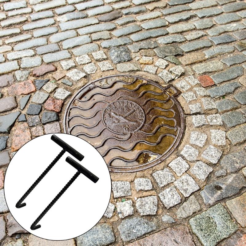 10mm Manhole Lid Opener Manhole Hook with Comfortable Grip Handle for Constructions Workers Quick Lid Handling