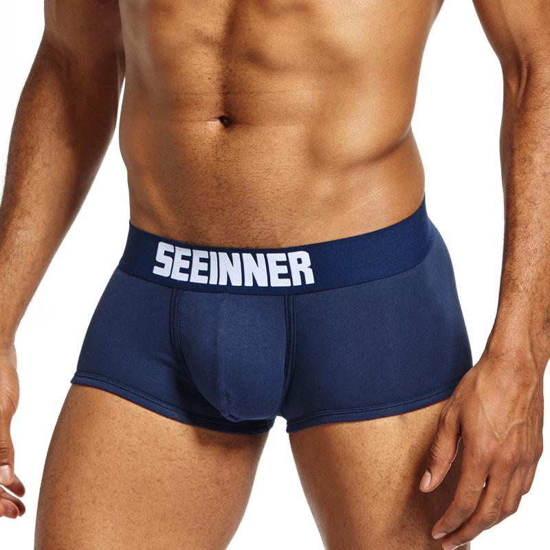

Men s new solid color textured boxers, sexy pure cotton comfortable original trendy blue boxers for men XL темно-синього кольору