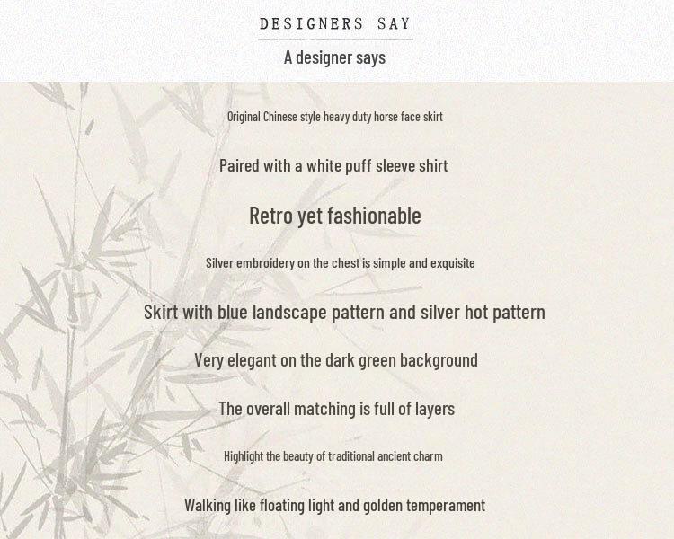 Chinese Style Embroidered Hanfu: Short-Sleeved Top & Gradient Dark Green Horse-Face Skirt Set